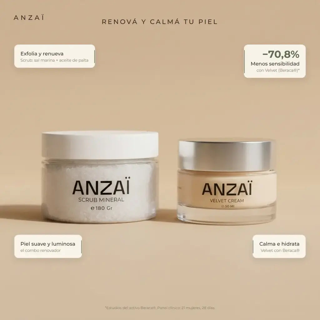 Dúo Renovador ANZAÏ: Scrub Mineral y Velvet Cream