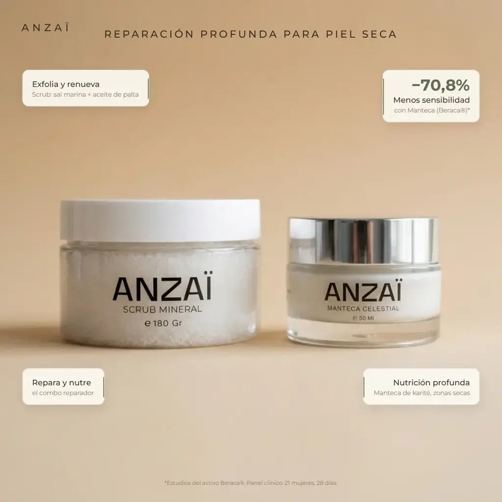 Dúo Reparador ANZAÏ: Scrub Mineral y Manteca Celestial