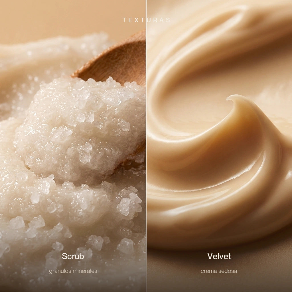 Texturas de Scrub Mineral y Velvet Cream